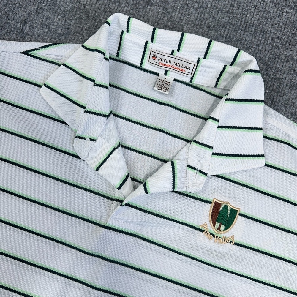 Peter Millar White Polo with Green and Black Stripes
